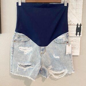 SOLD PinkBlush light wash distressed denim maternity shorts | Sz XS